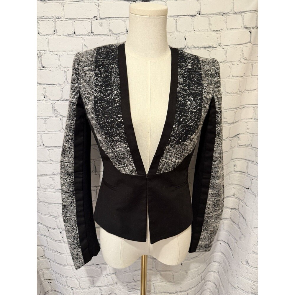 BCBG MaxAzria Black & White Long Sleeve Short Cotton Blend Blazer Size XXS